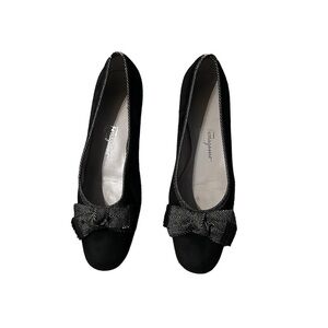 SALVATORE Ferragamo Black Suede Women Size 7 , Front Bow Accent